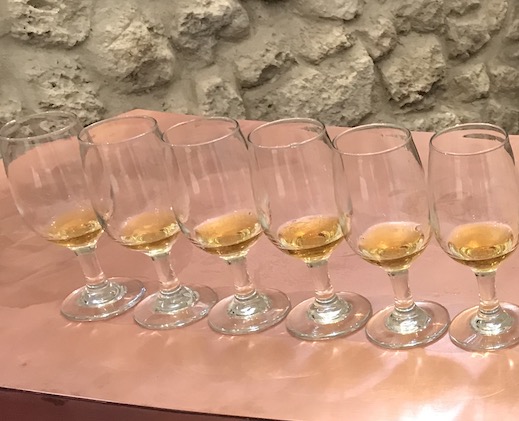 Rum glasses on the distillery bar