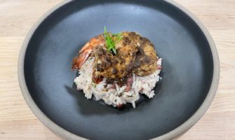 Caribbean Jerk Shrimp and coconut rice and beans