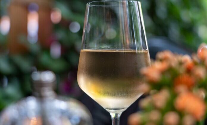 A glass of chilled white wine