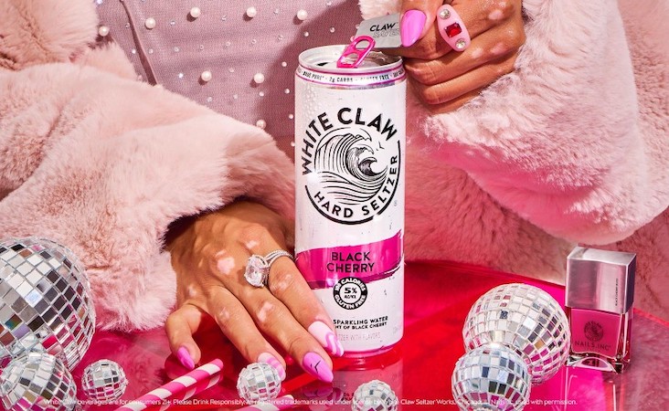White Claw Black-Cherry Bliss can with matching nail polish