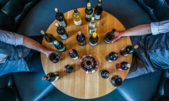 Bottles of wine on a table